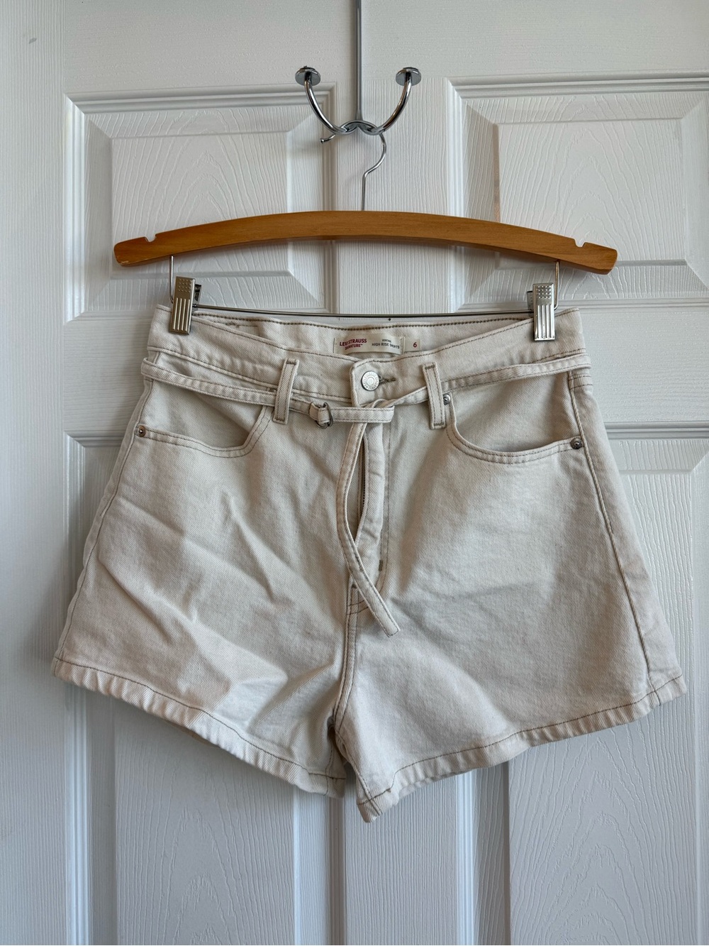 Signature by Levi Strauss Cream High-Rise Jean Shorts with Tie Belt